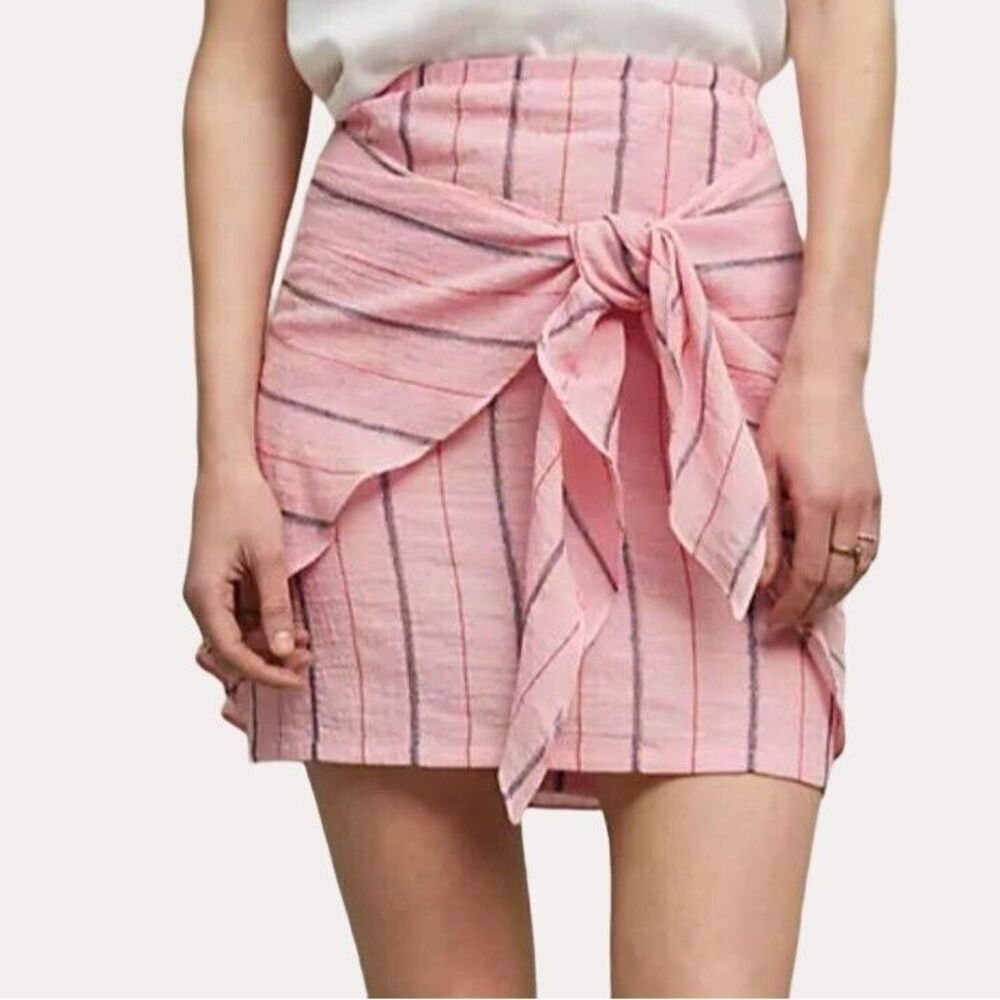 Holding Horses Anthropologie Mini Skirt Tie Pink Metallic Stripe S
